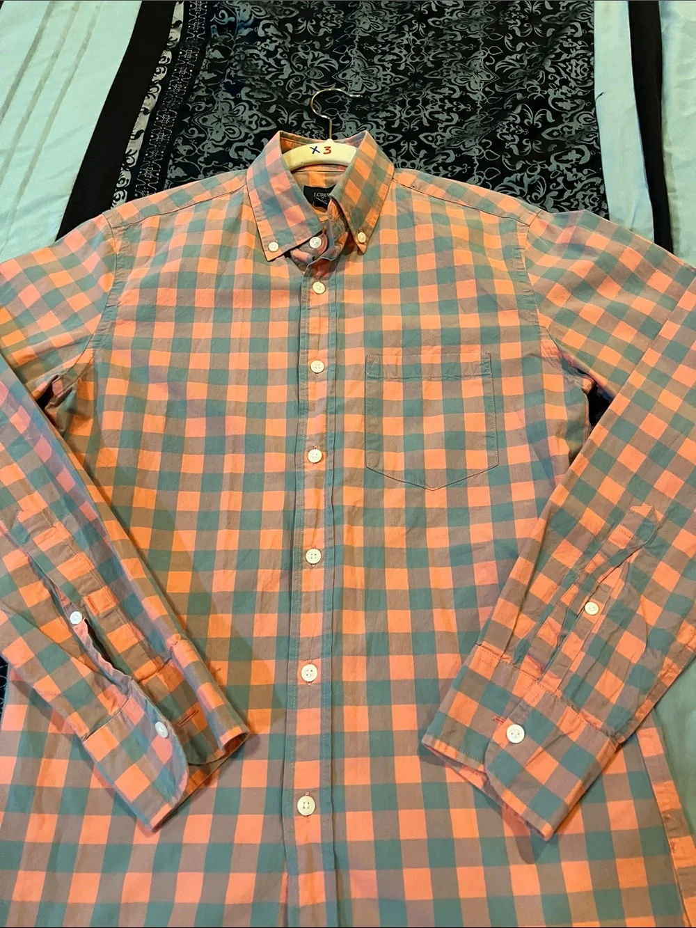 J. Crew Men's Coral and Gray Check Button-Down Shirt